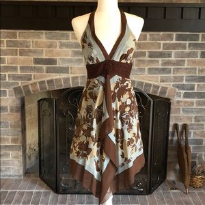 BCBGMaxazria Brown/turquoise halter dress size 2.